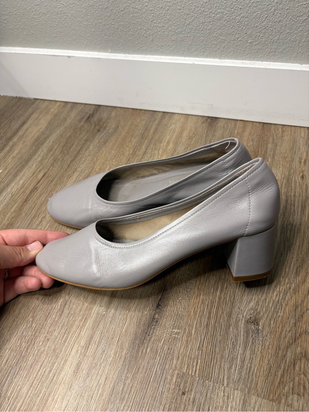 Topshop Gray Leather Block Heel Pumps Glove Shoes Ballet Style EU 38